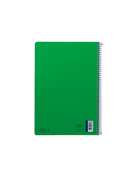 Cuaderno espiral liderpapel din a4 smart tapa blanda 80h 75gr cuadro 4mm con margen color verde