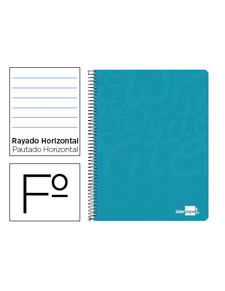 Cuaderno espiral liderpapel folio write tapa blanda 80h 60gr horizontal con margen color turquesa