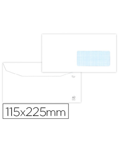 Sobre liderpapel blanco 115x225 mm ventana derecha trapezodial engomada papel offset 80gr caja de 500 unidades