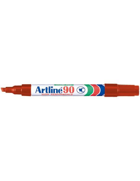 Rotulador artline marcador permanente ek-90 rojo punta biselada 5 mm papel metal y cristal