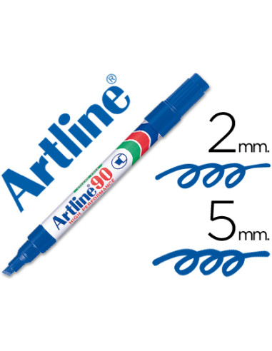 Rotulador artline marcador permanente ek-90 azul punta biselada 5 mm papel metal y cristal