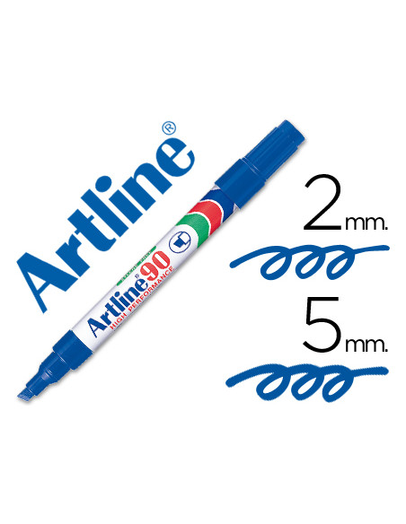 Rotulador artline marcador permanente ek-90 azul punta biselada 5 mm papel metal y cristal