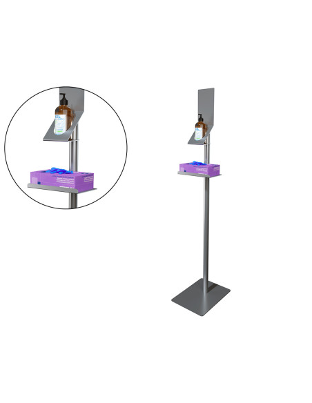 Soporte de suelo dispensador de gel y guantes de acero laminado medidas 1460x300x390 mm color gris