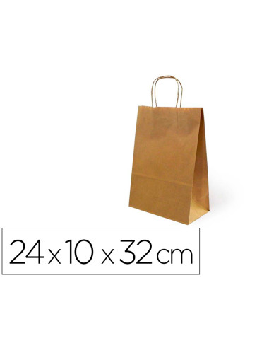 Bolsa kraft basika natural reciclado 90 gr asa retorcida tamaño s 240x100x320 mm