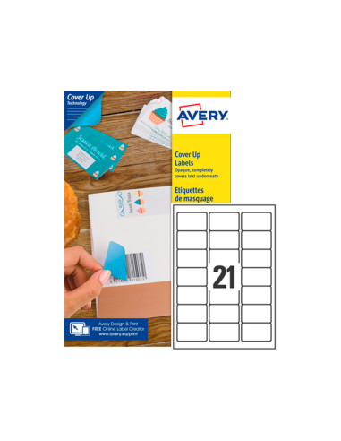 Etiqueta adhesiva cubriente avery permanente para impresora laser blanca 63,5x 38,1 mm caja de 525 unidades