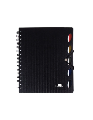 Cuaderno espiral liderpapel a5 micro executive tapa plastico 100h 80 gr cuadro 5mm 5 separadores con gomilla negro