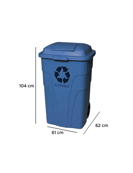 Papelera contenedor q-connect plastico con tapadera 240l color azul 1040x620x610 mm con ruedas