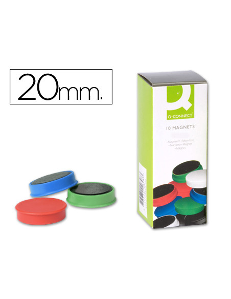 Iman para sujecion q-connect ideal para pizarras magneticas20 mm colores surtidos caja de 10 unidades