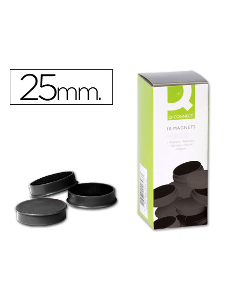 Iman para sujecion q-connect ideal para pizarras magneticas25 mm negro caja de 10 unidades