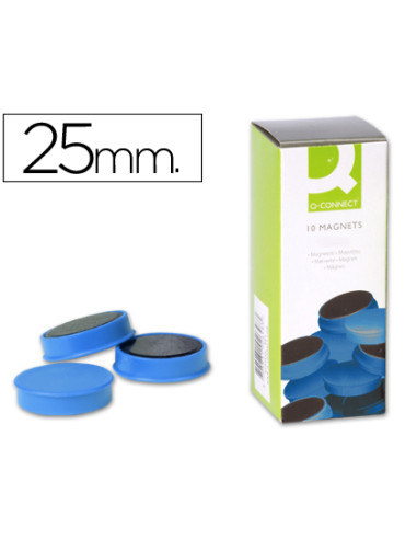 Iman para sujecion q-connect ideal para pizarras magneticas25 mm azul caja de 10 unidades