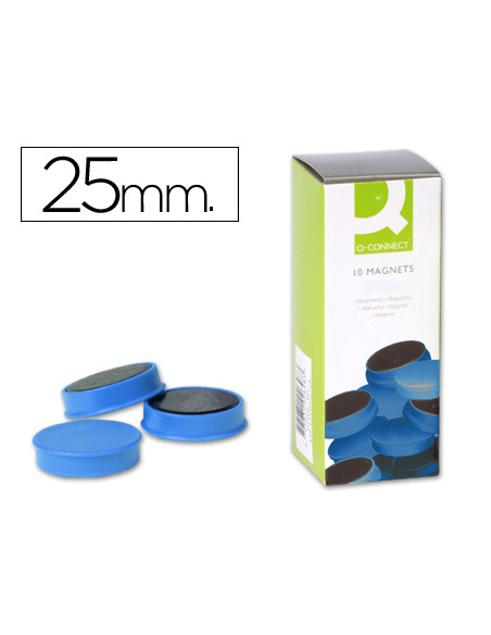 Iman para sujecion q-connect ideal para pizarras magneticas25 mm azul caja de 10 unidades