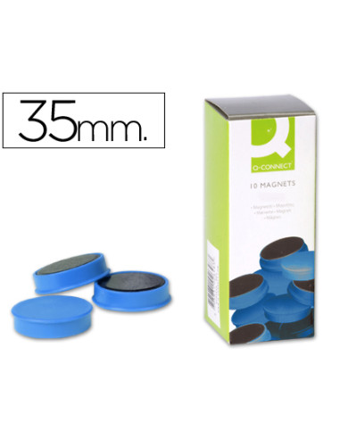 Iman para sujecion q-connect ideal para pizarras magneticas35 mm azul caja de 10 unidades