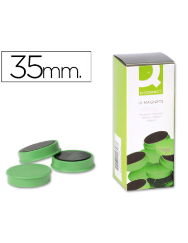 Iman para sujecion q-connect ideal para pizarras magneticas35 mm verde caja de 10 unidades