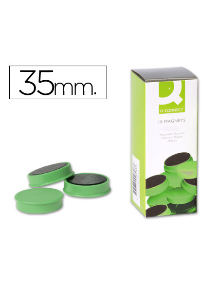 Iman para sujecion q-connect ideal para pizarras magneticas35 mm verde caja de 10 unidades