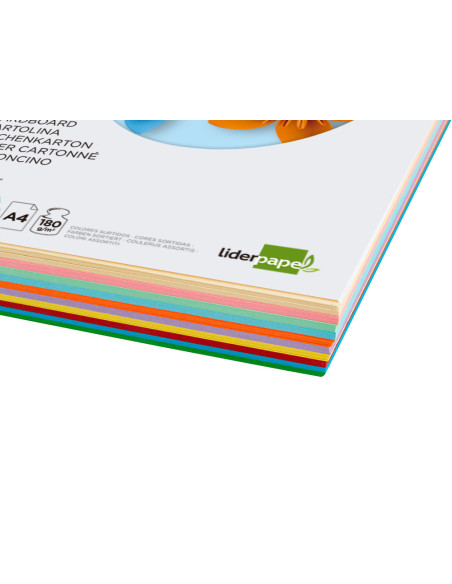 Cartulina liderpapel a4 180g/m2 10 colores surtidos paquete de 100 hojas