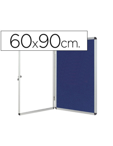 Vitrina de anuncios q-connect mural pequeña fieltro azul con puerta y marco con cerradura 72x98 cm