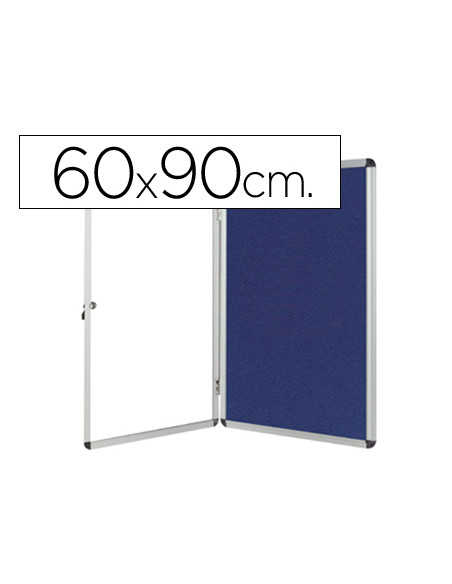 Vitrina de anuncios q-connect mural pequeña fieltro azul con puerta y marco con cerradura 72x98 cm