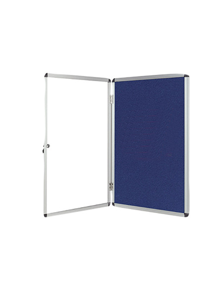 Vitrina de anuncios q-connect mural grande fieltro azul con puerta y marco con cerradura 120x90 cm