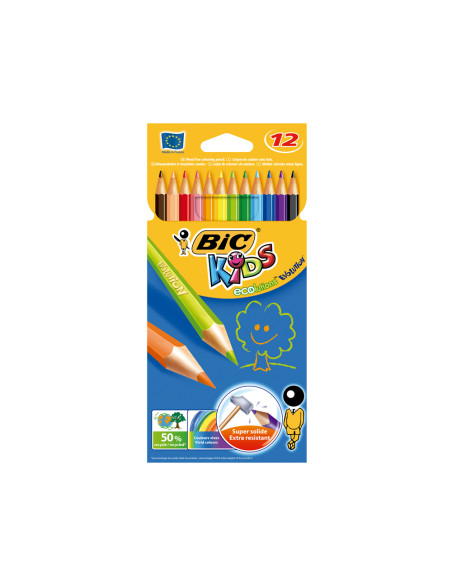 Lapices de colores bic kid evolution estuche de 12 colores surtidos mina ultra resistente