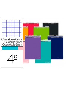 Cuaderno espiral liderpapel cuarto witty tapa dura 80h 75gr cuadro 6mm con margen colores surtidos