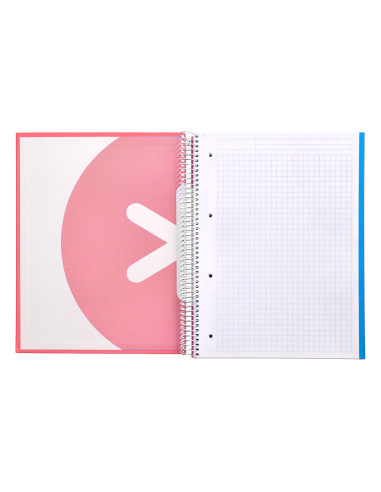 Cuaderno espiral a4 micro antartik tapa forrada 120h 90 gr cuadro 5mm 5 bandas 4 taladros color coral