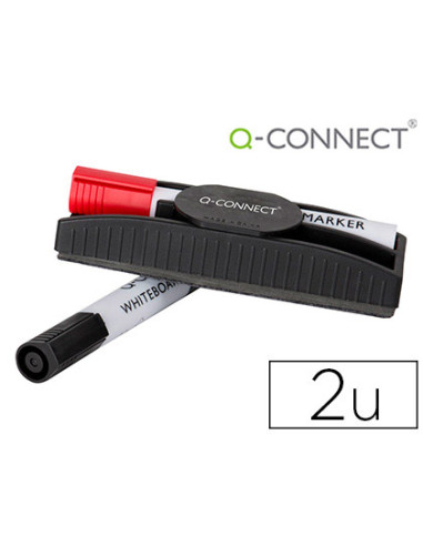 Borrador q-connect magnetico con rotulador rojo y negro para pizarra blanca