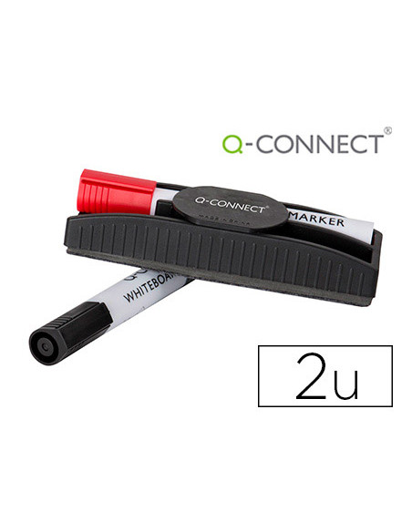 Borrador q-connect magnetico con rotulador rojo y negro para pizarra blanca