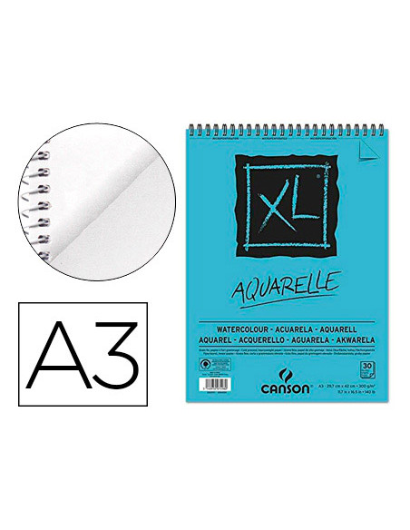 CANSON BLOC ACUARELA AQUARELLE FINO XL ESPIRAL 30 HOJAS 300GR 29,7X42CM -5U-