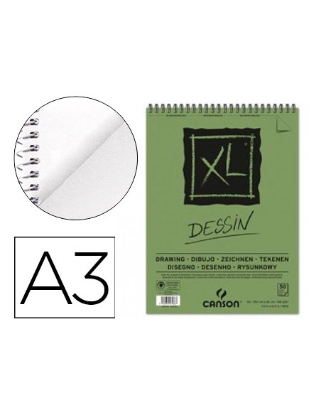 Bloc dibujo canson xl dessin din a3 liso microperforado espiral 29,7x42 cm 50 hojas 160 gr/m2