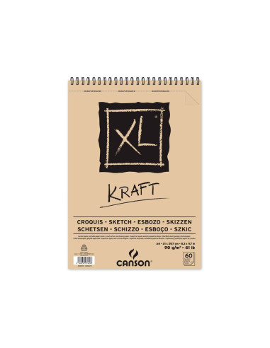 Bloc dibujo esbozo canson xl kraft din a4 kraft rayado beige espiral 21x29,7 cm 60 hojas 90 gr/m2