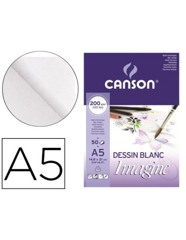 Bloc dibujo multitecnicas canson imagine din a5 encolado liso 14,8x21 cm 50 hojas 200 gr/m2