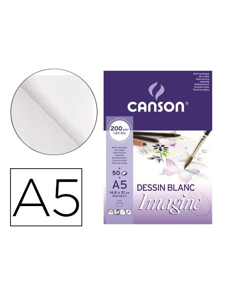 Bloc dibujo multitecnicas canson imagine din a5 encolado liso 14,8x21 cm 50 hojas 200 gr/m2