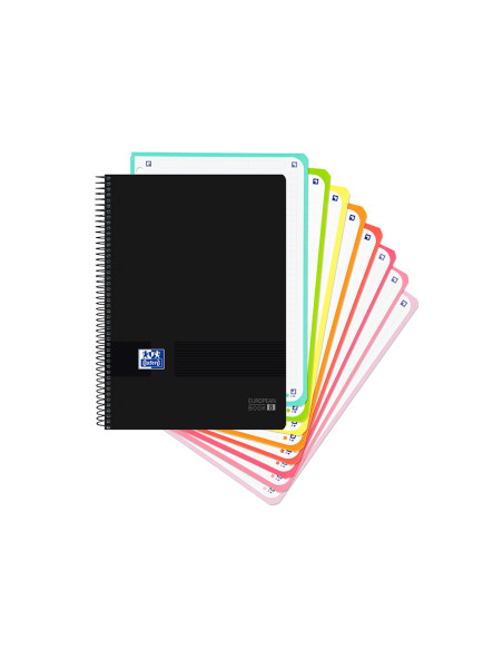 OXFORD CUADERNO BLACK N´COLOURS EUROPEANBOOK 8 MICROPERFORADO 160H A4+ 5X5 T/PLÁSTICO PACK 5 UD NEGRO/TURQUESA