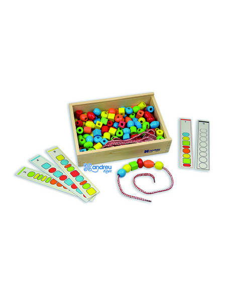 Juego andreutoys formas para ensartar + 10 cordones + 10 plantillas caja de 150 unidades surtidas