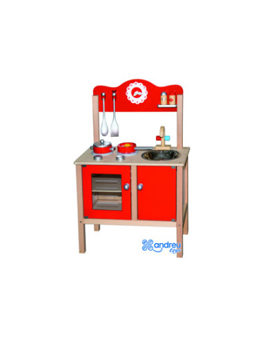 Juego andreutoys cocina madera con complementos 53,5x29,5x83 cm