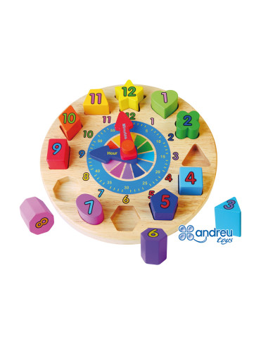 Puzle andreutoys reloj madera figuras geometricas 22x4 cm