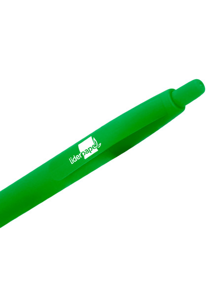 Boligrafo liderpapel gummy touch retractil 1 mm tinta verde