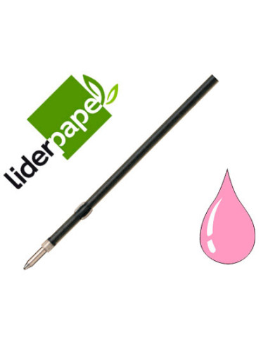 Recambio boligrafo liderpapel gummy touch retractil 1,0 mm tinta rosa bolsa de 10 unidades