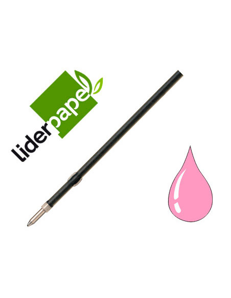 Recambio boligrafo liderpapel gummy touch retractil 1,0 mm tinta rosa bolsa de 10 unidades