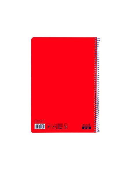 Cuaderno espiral liderpapel din a4 smart tapa blanda 80h 75gr cuadro 4mm con margen color rojo