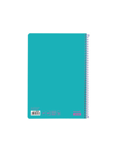 Cuaderno espiral liderpapel folio smart tapa blanda 80h 60gr cuadro 4mm con margen color turquesa