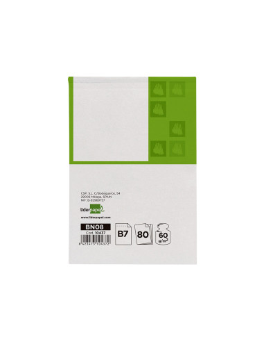 Bloc notas liderpapel liso b7 80 hojas 60g/m2 perforado