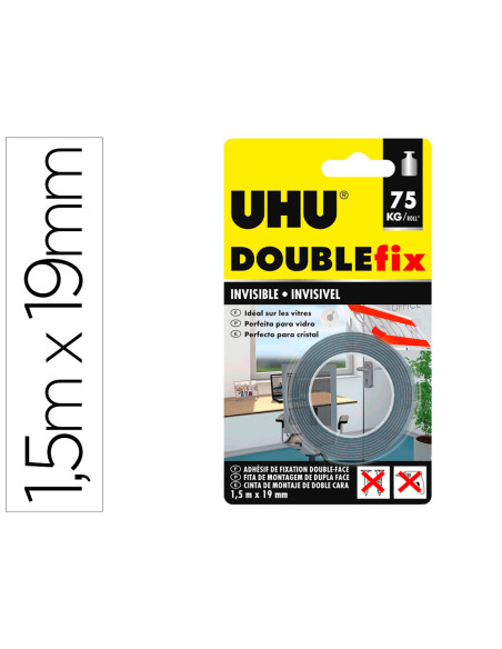 Cinta adhesiva uhu doublefix invisible doble cara extra fuerte 1,5 mt x 19 mm