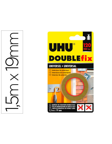 Cinta adhesiva uhu doublefix marron doble cara extra fuerte 1,5 mt x 19 mm