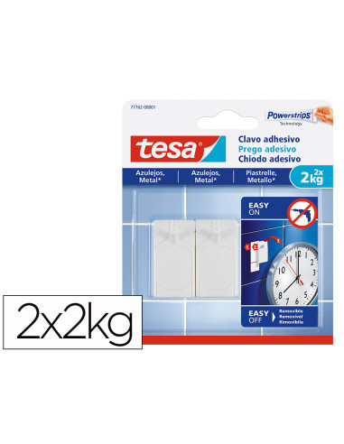 Clavo autoadhesivo tesa sujecion hasta 2 kg uso azulejos removible blister de 2 unidades