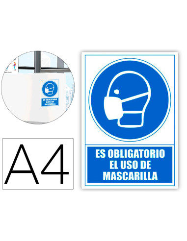 ARCHIVO 2000 SEÑAL OBLIGATORIO USO DE MASCARILLA 210X297 PVC AZUL Y BLANCO