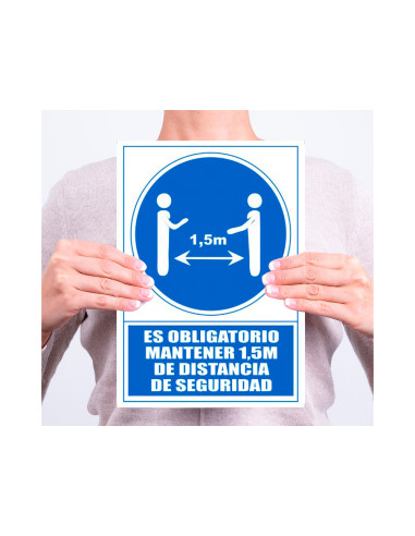 ARCHIVO 2000 SEÑAL OBLIGATORIO MANTENER LA DISTANCIA DE SEGURIDAD 1,5M 210X297 PVC AZUL Y BLANCO