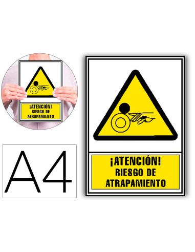 Pictograma archivo 2000 atencion riesgo de atrapamiento pvc amarillo luminiscente 210x297 mm