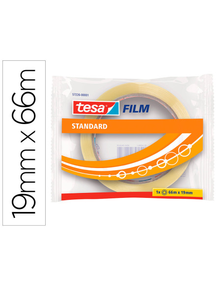 TESA FILM CINTA ADHESIVA TRANSPARENTE STANDARD ROLLO 19MM X 66M EN BOLSITA