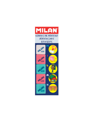 Goma de borrar milan 430-5 blister de 5 unidades